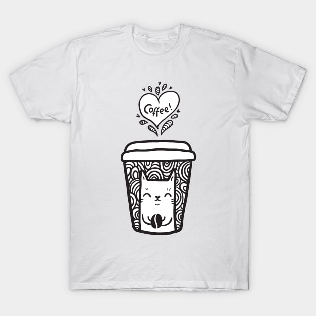 Doodle coffee cat T-Shirt by kostolom3000